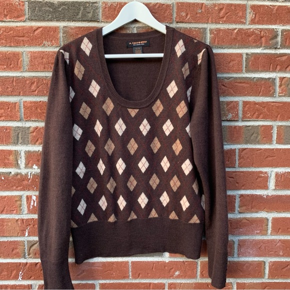 ❌SOLD❌ Italian 100% Merino Wool Scoop Neck Jacquard Dark Academia College Sweat… - Picture 2 of 10